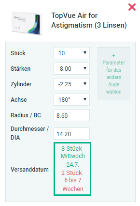 Alensa non-stock products delivery times basket